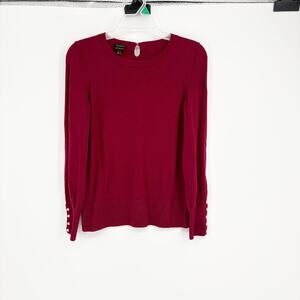 Talbots Red 100% Merino Wool Pearl Detail Sweater Size Medium Preppy Old Money